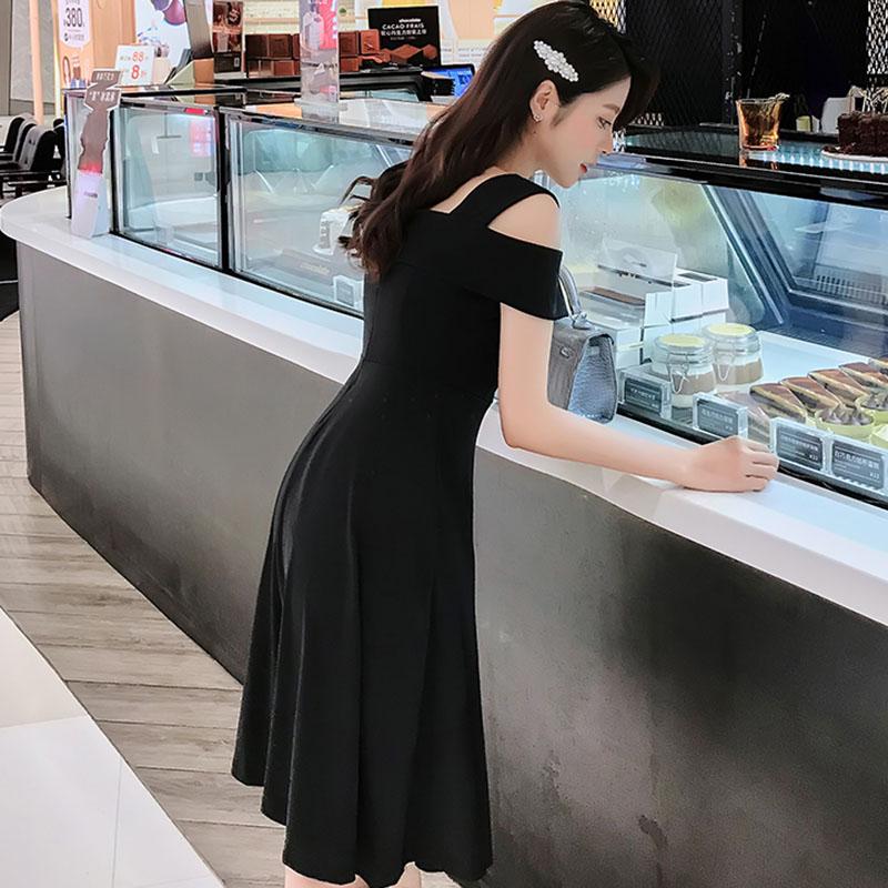 Fashion  Women's Dress Mid-length Plus Size Off-the-shoulder Dress Women's Slim A-line Pleated Dress  Summer