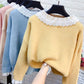Pofulove Girly Winter Lace Crew Neck Knitwear Skin-friendly High Elasticity Women Pullover Sweater