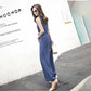 One-piece Wide-leg Pants Women's Summer Leisure V-neck Slim-fitting Jumpsuit Suit Chiffon Fabric Light and Breathable Waist Slimming One-piece Suit