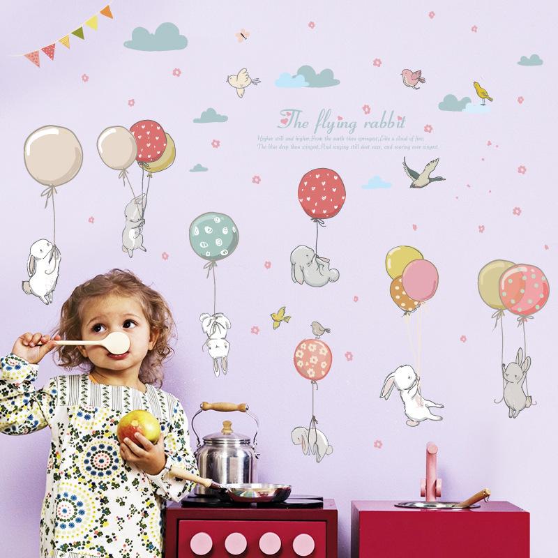 Colorful balloon rabbit combination children room wardrobe kindergarten removable wall stickers