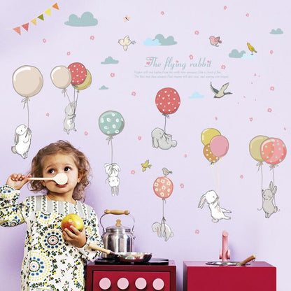 Colorful balloon rabbit combination children room wardrobe kindergarten removable wall stickers