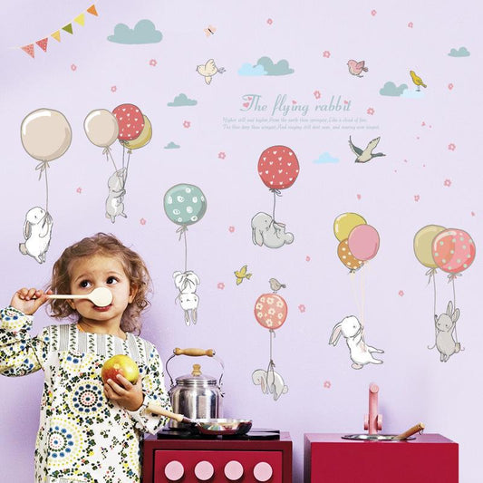 Colorful balloon rabbit combination children room wardrobe kindergarten removable wall stickers
