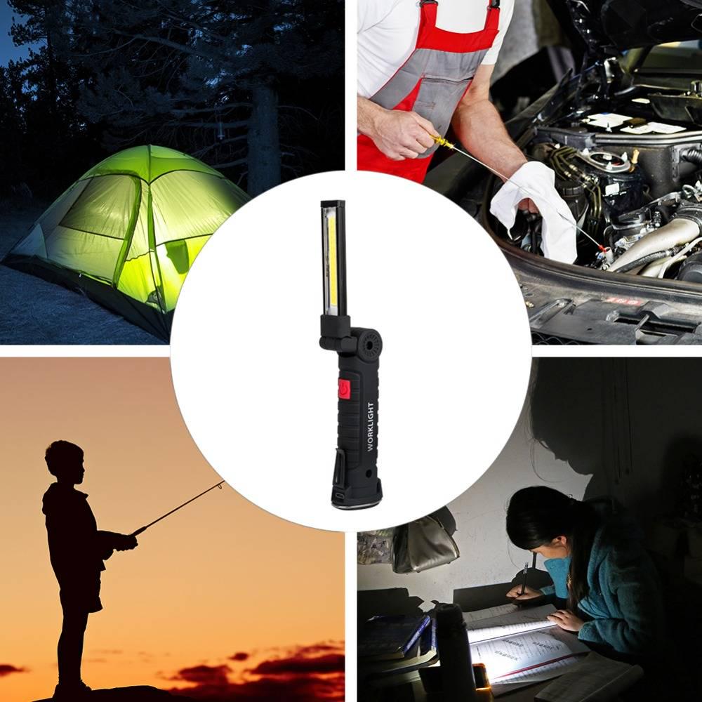 360° Folding USB Rechargeable COB Work Light LED Red Light Strong Light Emergency Flashlight Inspection Light