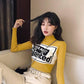Funky Letter Knitwear Turtleneck Slim Fit Bottoming Shirt Solid Color Pullover Sweater Top