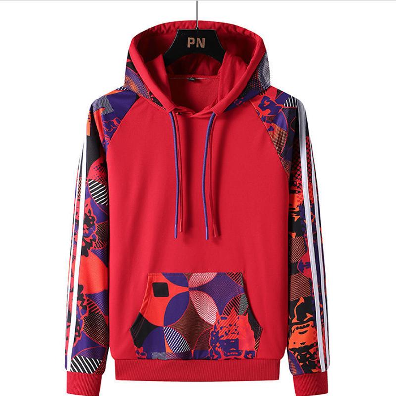 Spring Sweater Suit A Complete Set of Double Hat Rope Black and Red Sports Suit Purple Stitching Pattern Casual Suit Men