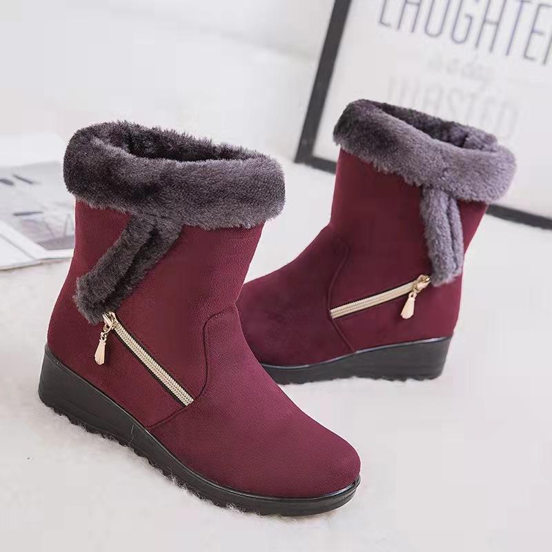 Women's Outdoor Winter Snow Boots Non-slip Warm Boots Fur Short Ankle Boots Slip-on Boots Cotton Boots Plus Size EU35-43