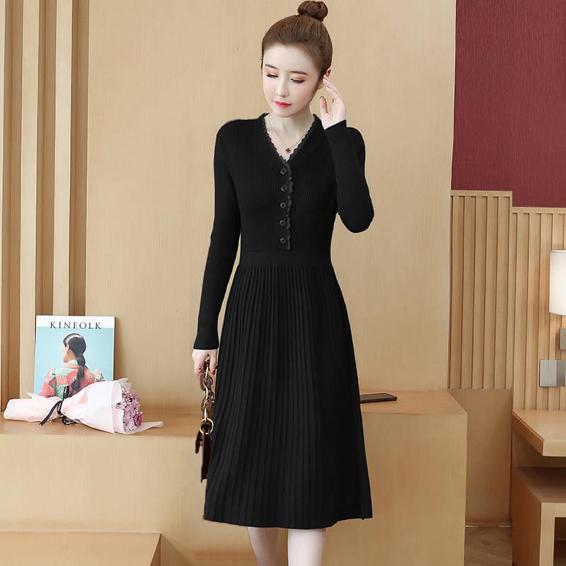 Autumn Winter Warm Long-sleeved Sweater Women's Mid-length Slim Bottoming Shirt Knitted Dress Women