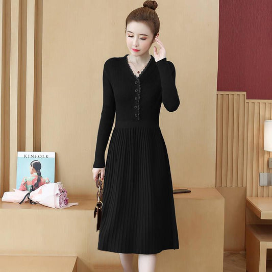 Autumn Winter Warm Long-sleeved Sweater Women's Mid-length Slim Bottoming Shirt Knitted Dress Women