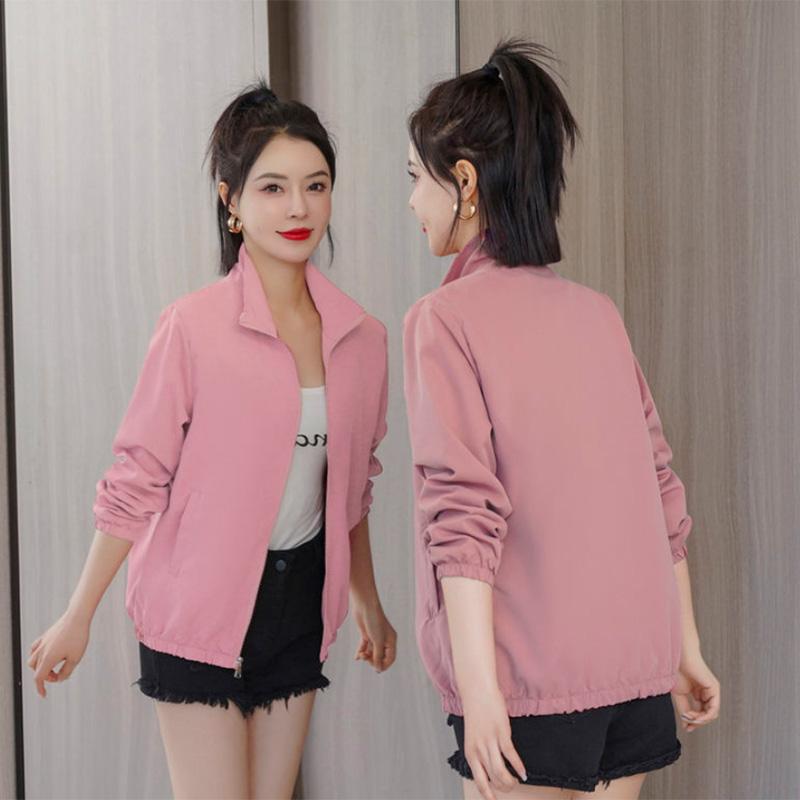 Spring and Autumn Solid Color Sports Casual Stand Collar Short Jacket Loose Versatile Ladies Jacket Windbreaker