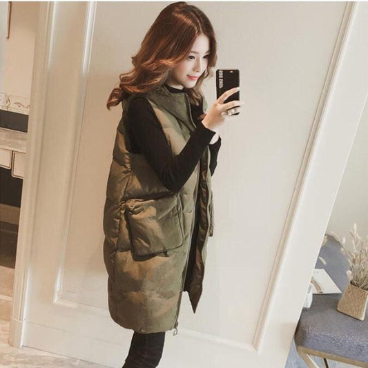 Cotton Vest Women's Mid-length Autumn and Winter Large Size Casual All-match Vest Pure Color Simple Women's Vest