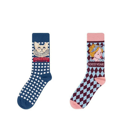 Three Pairs of Women's Socks Fashion Print Cartoon Pattern Socks Winter Thick Pile Pile Socks