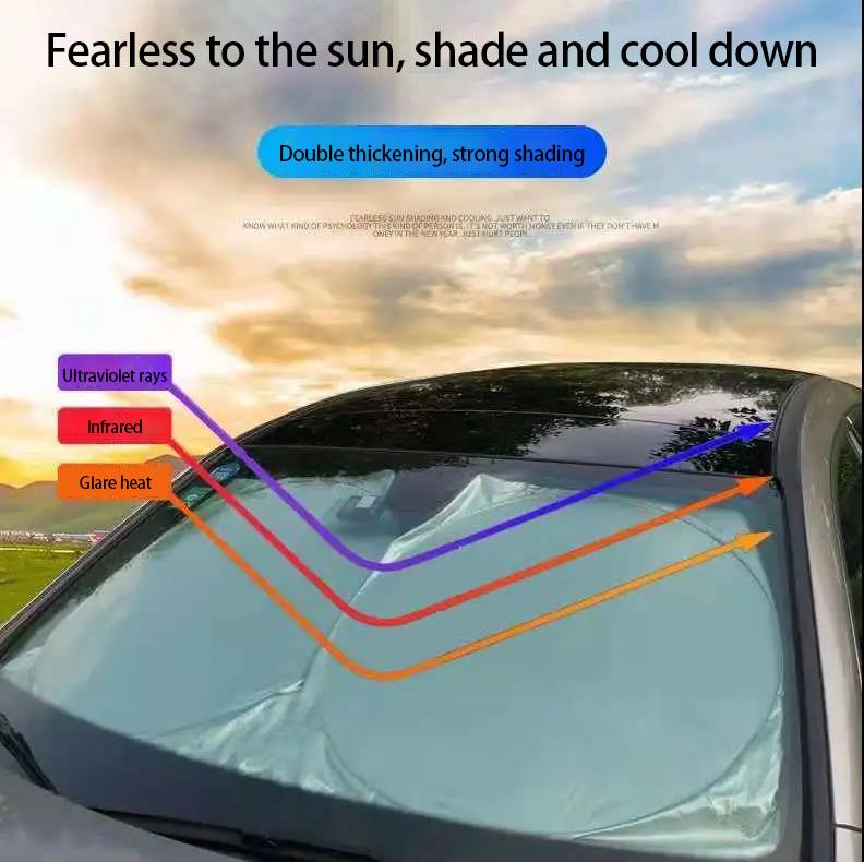 Car Sun Visor Double Ring Folding Storage Silver-plated Cloth Sunshade Block Light Black Bottom Heat Insulation Summer Car Interior Cooling Supplies