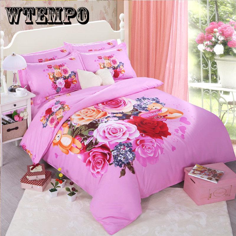 Fashion bed linens print bedding set Polyester Sheet Pillowcase Duvet Cover Sets Bedclothes