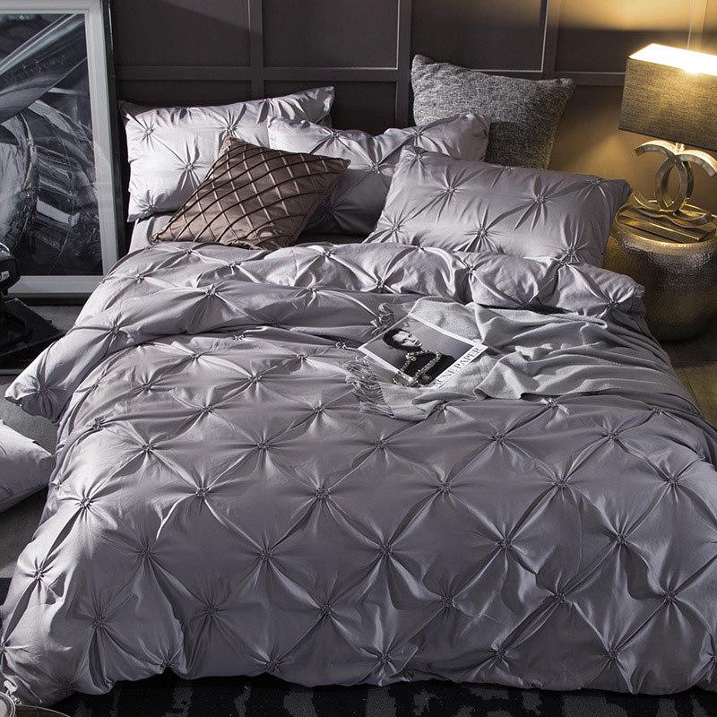 Luxury Bedding Set 100% Cotton Simple Silk Flower  Ice Silk 4pcs Bedclothes Bed Linen