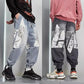 Men's Personalized Printed Jeans Fashion Loose Harem Pants Light Color Graffiti Casual Pants