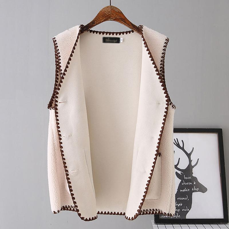 Lamb Plush Vest Female Autumn and Winter Temperament Outer Wear Fur Waistcoat Vest Vest V-neck Sleeveless Button Jacket