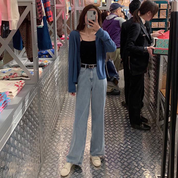 WTEMPO Wide Leg Jeans High Waist Was Thin Female Retro Student Straight Magic Pants Trousers Tide