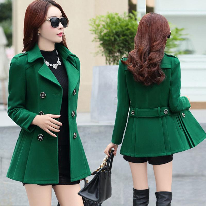 Winter Woolen Coat Women Double Breasted Overcoat Turn-down Collar Slim Outerwear Female Trench Coat