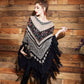 Bohemian Ethnic V-neck Sweater Women's Mid-length Pullover Cape Shawl Batwing Sweater Coat Tassel Sweater Autumn Winter
