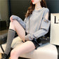 Off-the-shoulder Two-wear Pullover Solid Color Loose Knit Sweater Women's College Style Round Neck Top