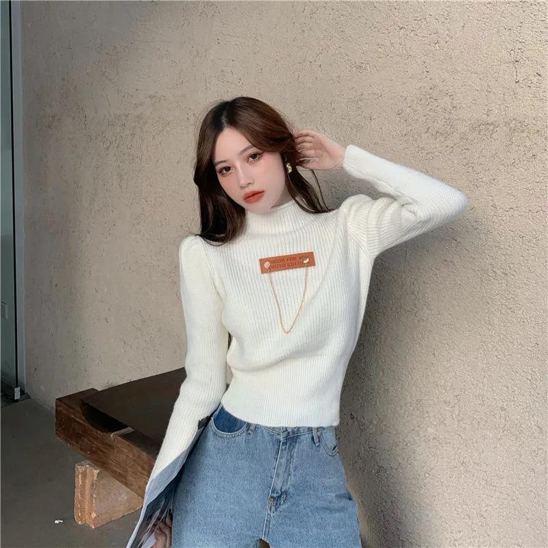 Turtleneck Design Sense Sweater Women's Niche Fall Winter Short Slim Outer Wear Small Knit Sweater Top