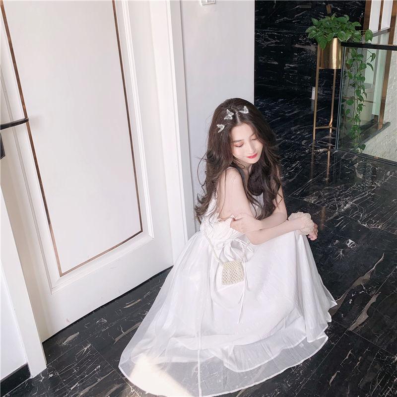 White Suspender Dress Female Summer French Retro Niche First Love Temperament Over The Knee Long Dress