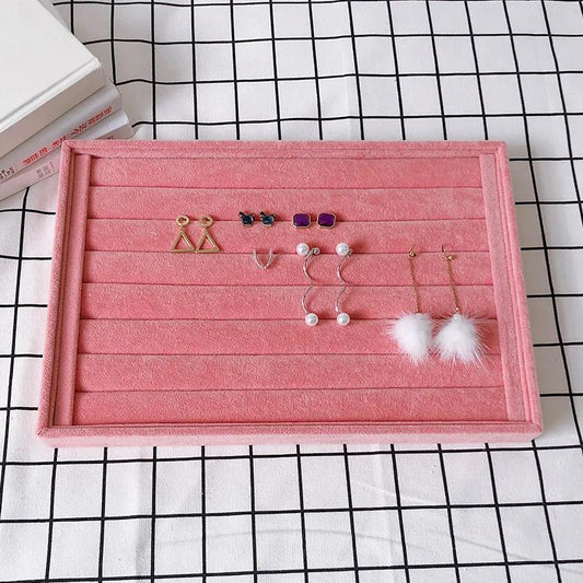 Coverless Pink Ice Velvet Jewelry Storage Tray Ring Necklace Display Stand