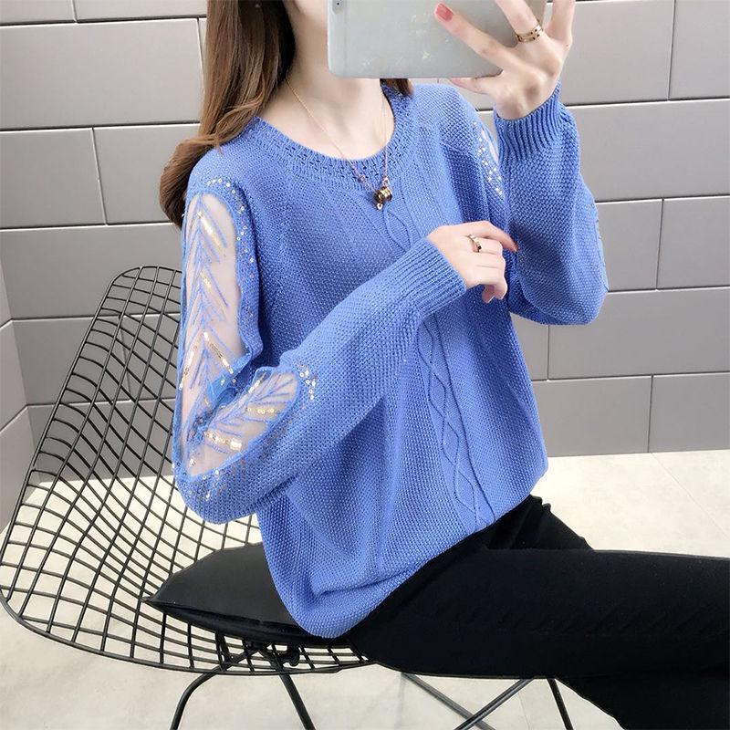 Spring and Autumn Loose Sweater Round Neck Large Size Long-sleeved Top Hollow Youth Female Bottoming Shirt