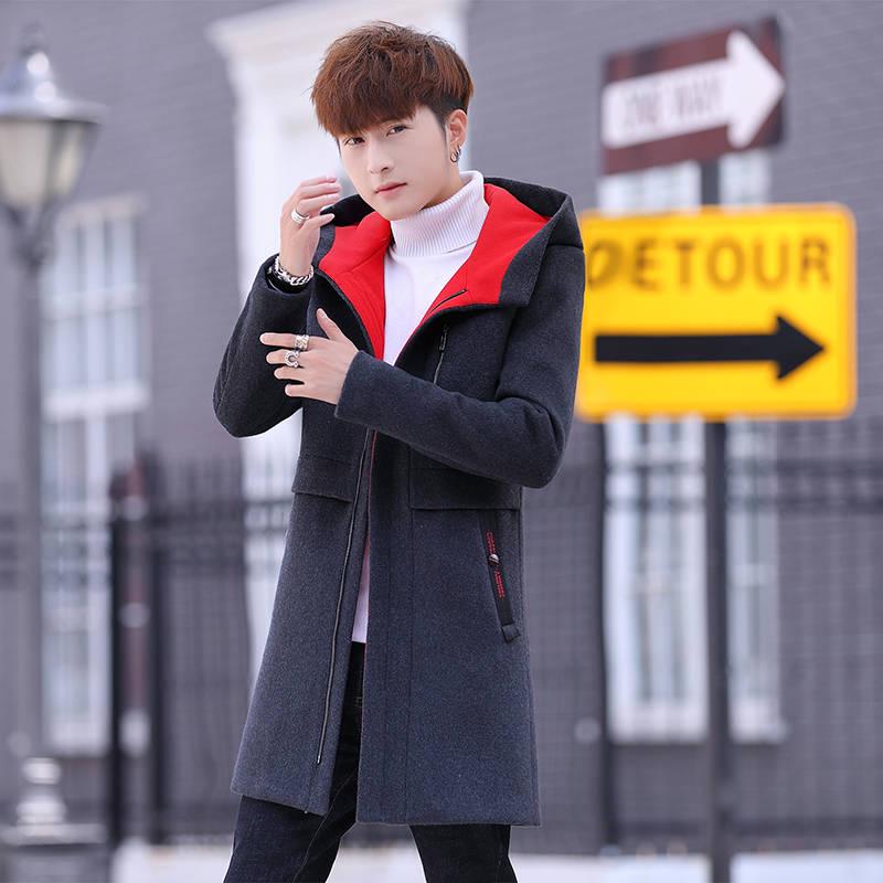Men's Jacket 2019 Autumn Winter Trench Men Windbreaker Long Hooded Coat Wool Jacket Woolen Coat