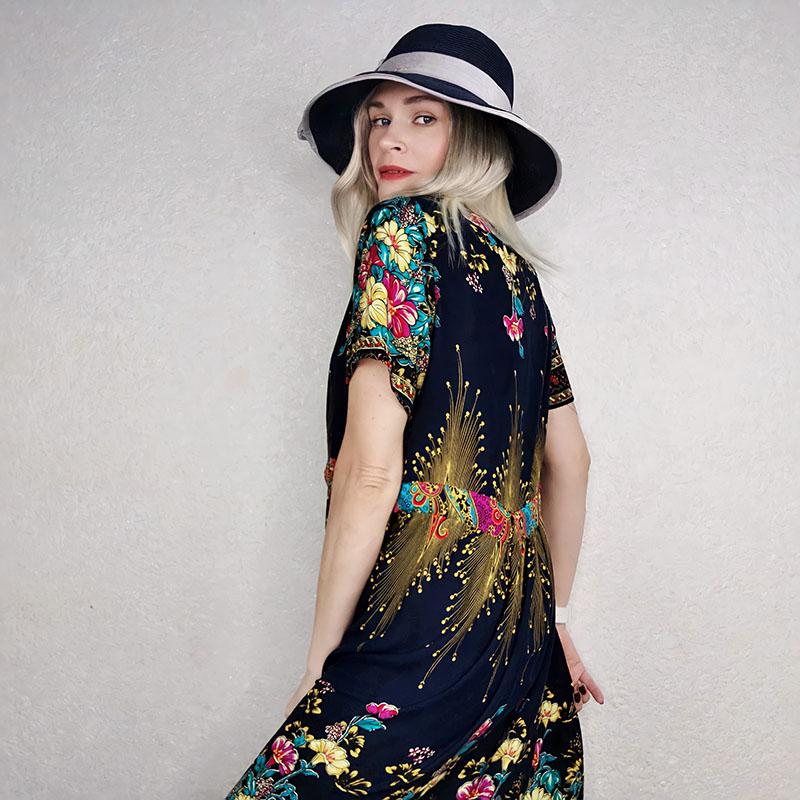 Women's Cotton Silk Dress Summer Floral Dress Plus Size Large Swing Elegant Printed Dress for Party Beach