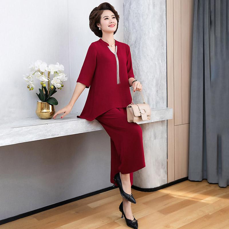 Spring Summer Women's Plus Size Casual Suit Solid Color Two-piece Sleeves Are Thin Versatile Wide-leg Pants