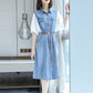 Summer Plus Size Dress Women Fake Two-piece Shirt Dress Midi Denim Dress with Belt