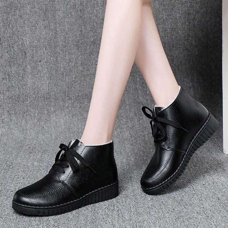 Cotton Shoes Women's Winter Plus Velvet Thickening Warm Middle-aged and Elderly Short Boots Anti-skid Anti-level Bottom Comfortable Cotton Shoes