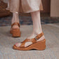 Wedge Sandals Women's Summer Sponge Cake Thick-soled Real Soft Leather Casual Style Summer Fashion High Heels