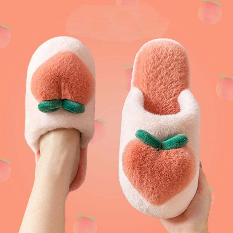 Peach Cotton Slippers Autumn and Winter Indoor Warmth Flat Shoes Leisure and Entertainment