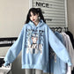 Punk Gothic Hoodies Black White Anime Printed Fashion Japanese Style Pullover Sweatshirts with Chain Girl Hip Hop Hipster Tops Fleece Thick Winter