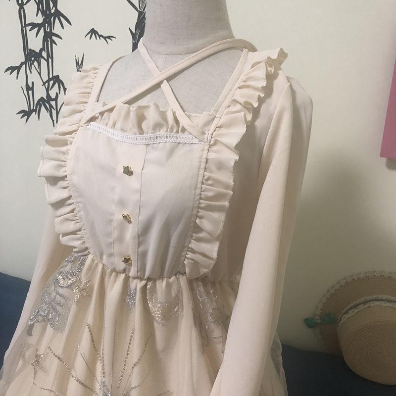 Lolita Style Puff Sleeve Bandage Sweet Sailor Collar Kawaii Ruffles Girl Cosplay Japanese Lace Dress