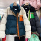 Stand-up Collar Hoodless Down Padded Jacket Women Loose Fall and Winter Thick Warmth Padded Jacket Lamb Wool Padded Jacket
