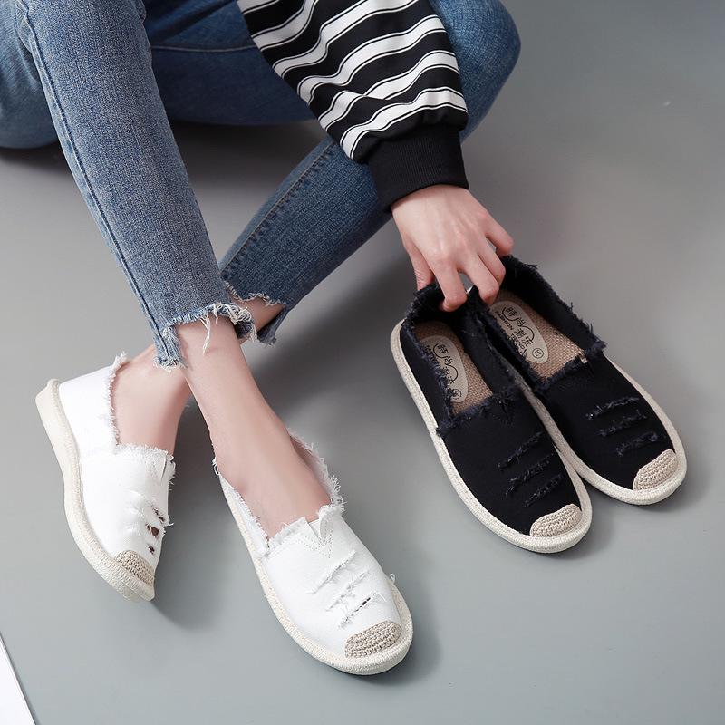 Women Flats Shoes Slip On Ladies Canvas Lazy Loafers Breathable Espadrilles Spring Autumn Footwear