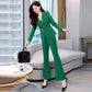 2PCS Women's Suits Spring Slim Fit and Age-reducing Business Suits Suit Collar Jacket + Flared Trousers Two-piece Set Wide Leg Pants Suit