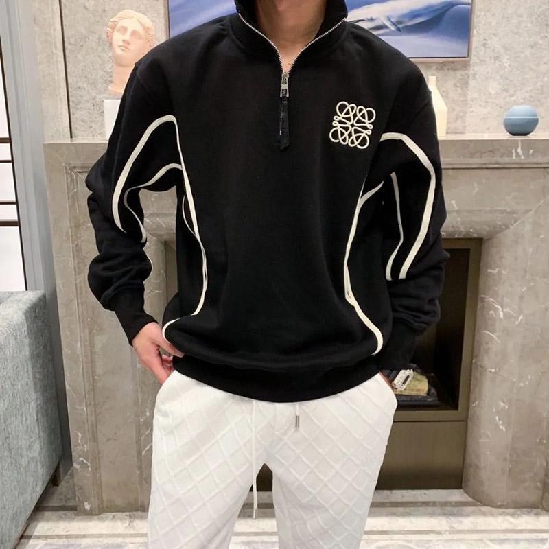 Spring High-neck Embroidery Men's Loose Version Half-zip Sweater Loose Large Size Student Middle-aged and Young Sweater