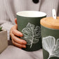 520ml Leaf Pattern Ceramic Coffee Mug with Lid Spoon Large Capacity Frosted Water Cup Office Coffee Tea Cup Kitchen Utensils