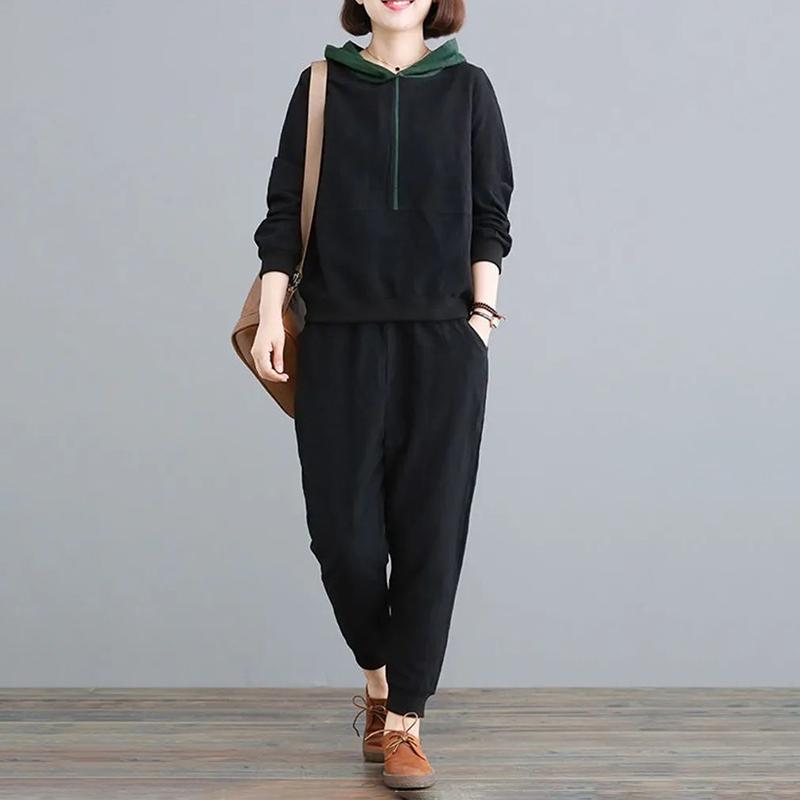 Sportswear Suit Women's Spring and Autumn Loose Hooded Hoodie Two-piece Suit Light and Comfortable Sweat-absorbent and Breathable