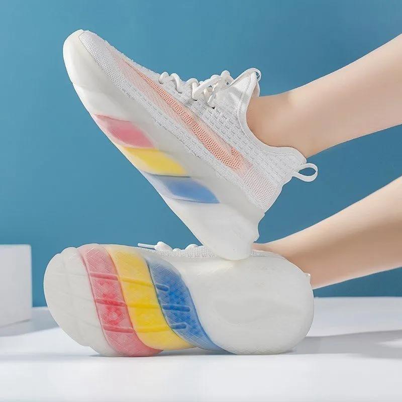 Women's Flying Woven Sneakers Summer Breathable Mesh Thin Lightweight Jelly-soled Coconut Shoes Casual Shoes