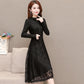 Lace Dress Autumn and Winter Temperament Long-sleeved Bottoming Skirt Waist Slim A-line Mid-length Ladies Dress