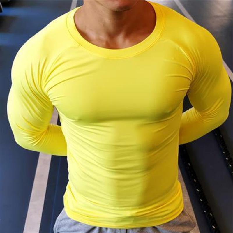 Men's Fitness Long-sleeved Quick-drying Running Sports T-shirt Muscle Training Sports Tights Solid Color Base