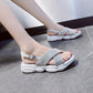 2021 Summer New Sandals Women All-match Casual Soft-soled Flat-heeled Non-slip Sandals Slippers Rhinestone Surface Women
