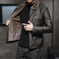 Autumn and Winter Men's Thick Leather Jacket Fashion Windproof Warm Jacket Men's Motorcycle Jacket Bomber Jacket Lapel Top
