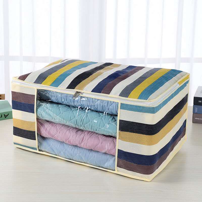 1PCS Storage Bag Non-woven Transparent Window Clothes Organizer Bag for Easy Folding Household Goods