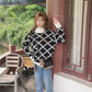 Womens Casual Turtleneck Plaid Knitted Oversize Pullover Sweater Loose Thick Jumper Tops Korean